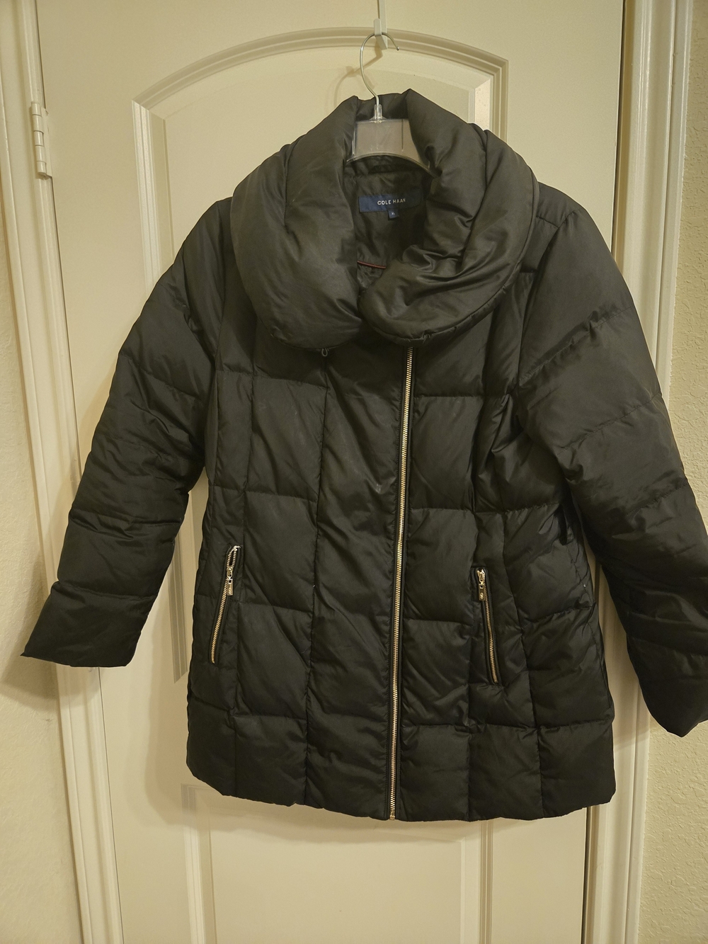 Cole Haan Black Quilted Puffer Coat with Funnel Collar